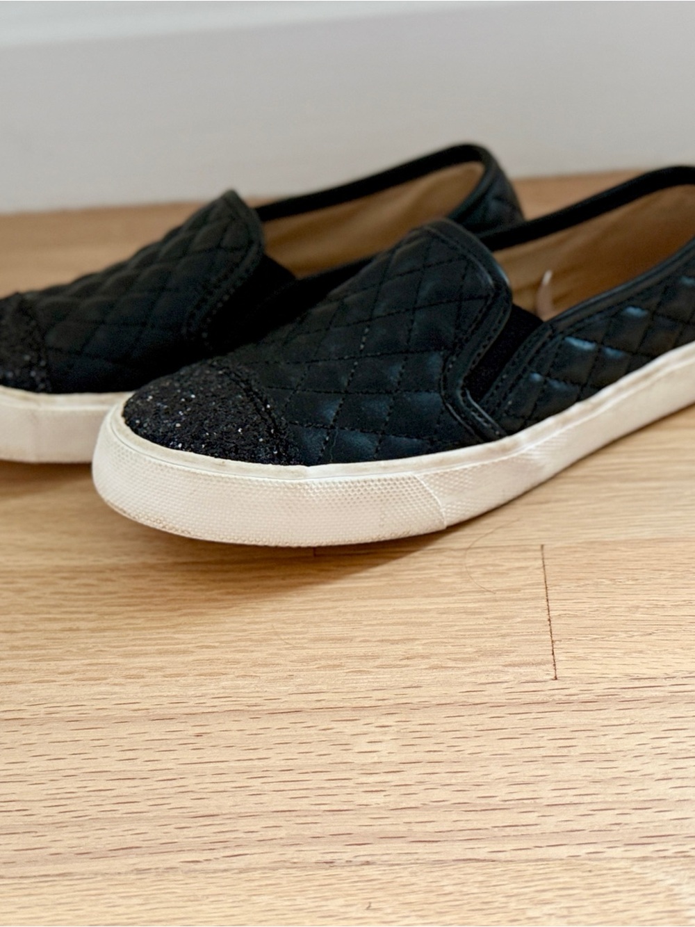 Girls Glitter Quilted Slip On Sneakers - Black , Children’s Place, size 1y